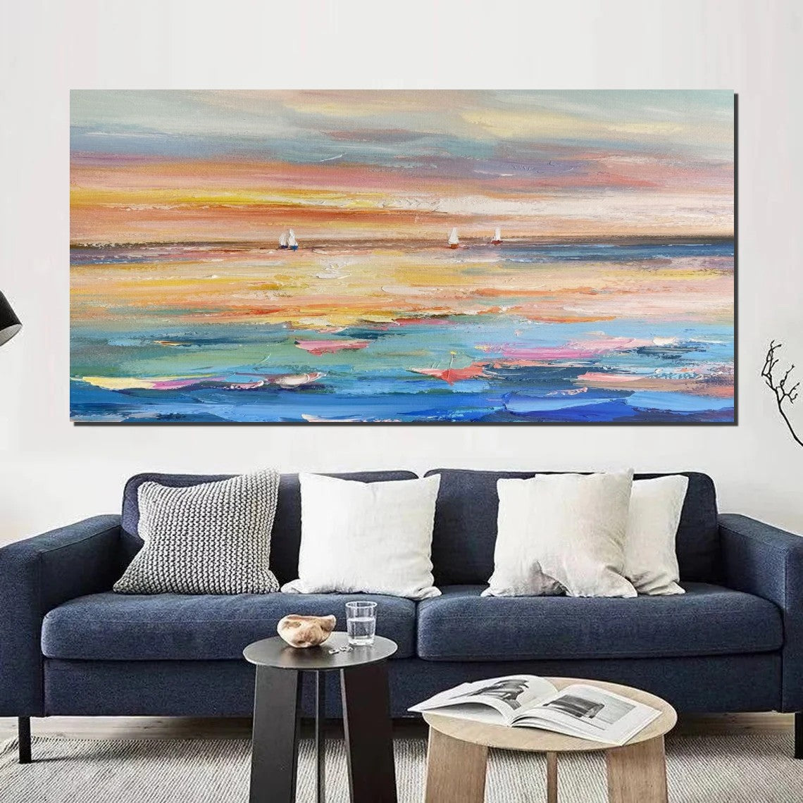 Acrylic Painting on Canvas, Modern Acrylic Canvas Painting, Oversized Canvas Painting for Sale, Simple Painting Ideas for Dining Room, Sail Boat Paintings-Paintingforhome