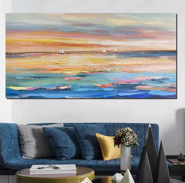 Acrylic Painting on Canvas, Modern Acrylic Canvas Painting, Oversized Canvas Painting for Sale, Simple Painting Ideas for Dining Room, Sail Boat Paintings-Paintingforhome