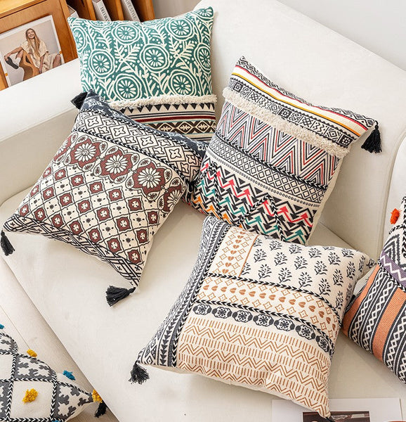 Geometric Modern Pillows, Oriental Square Pillows for Couch, Decorative Throw Pillows for Living Room, Bohemian Decorative Sofa Pillows-Paintingforhome