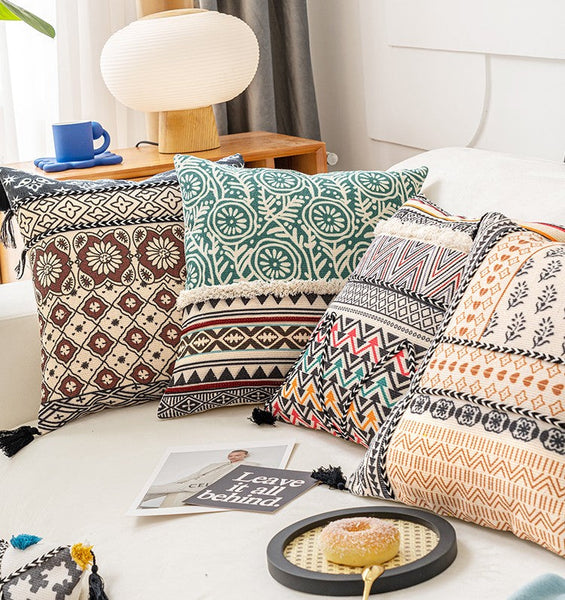 Geometric Modern Pillows, Oriental Square Pillows for Couch, Decorative Throw Pillows for Living Room, Bohemian Decorative Sofa Pillows-Paintingforhome