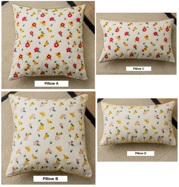 Spring Flower Decorative Pillows for Dining Room, Embroider Flower Cotton Pillow Covers, Decorative Pillows for Sofa, Farmhouse Decorative Pillows for Couch-Paintingforhome