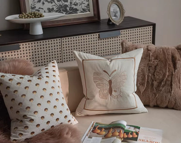 Modern Decorative Pillows for Bedroom, Decorative Pillow Arrangement Ideas for Couch, Embroidered Butterfly Pillow Covers, Large Decorative Throw Pillows for Living Room-Paintingforhome