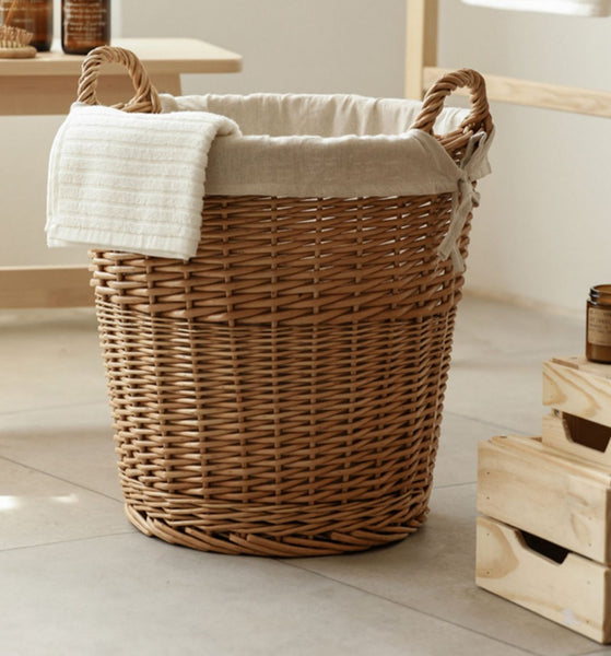 Large Food Storage Basket with Handle, Natural Hand-woven Wicker Storage Basket for Clothes, Willow Weaving Baskets for Clothes, Extra Large Kitchen Storage Baskets-Paintingforhome