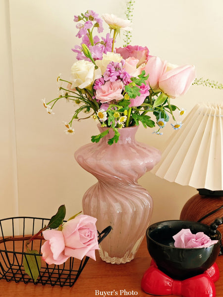 Modern Vases for Living Room, Mid Century Pink Vases for Flowers, Handmade Contemporary Glass Vases, Unique Decorative Glass Vase, Centerpiece Vases on Table-Paintingforhome