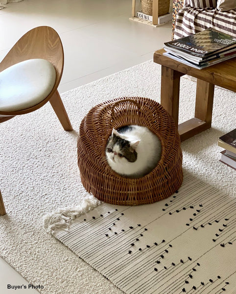 Indoor Cat Bed, Natural Wicker Cat House Basket with Washable Cushion for Indoor Cats and Dogs-Paintingforhome