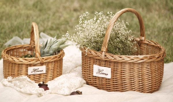 Hand-woven Wicker Storage Basket, Large Picnic Food Basket with Handle, Willow Weaving Baskets for Vegetable, Natural Fruit Basket, Kitchen Storage Baskets-Paintingforhome