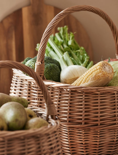 Large Picnic Food Basket with Handle, Natural Hand-woven Wicker Storage Basket, Willow Weaving Baskets for Vegetable, Natural Fruit Basket, Kitchen Storage Baskets-Paintingforhome