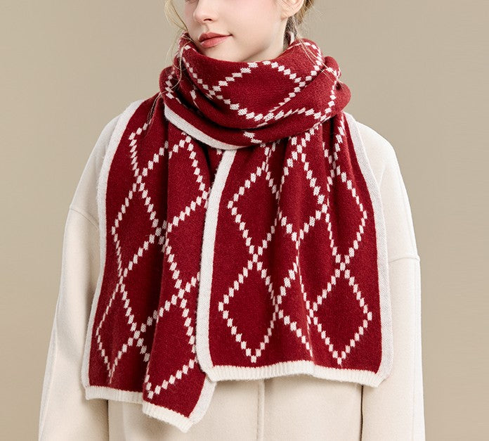 Winter Wool Scarf, Red White Soft Cashmere Scarf for Women, Elegant Wool Scarves, Warm Winter Scarf, Cold Weather Scarf, Red Fashion Scarf, Christmas Gifts for Her, Holiday Scarf-Paintingforhome