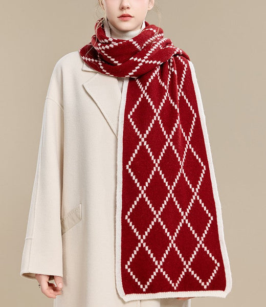 Winter Wool Scarf, Red White Soft Cashmere Scarf for Women, Elegant Wool Scarves, Warm Winter Scarf, Cold Weather Scarf, Red Fashion Scarf, Christmas Gifts for Her, Holiday Scarf-Paintingforhome