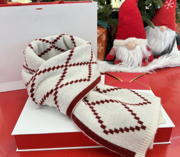 Winter Wool Scarf, Red White Soft Cashmere Scarf for Women, Elegant Wool Scarves, Warm Winter Scarf, Cold Weather Scarf, Red Fashion Scarf, Christmas Gifts for Her, Holiday Scarf-Paintingforhome