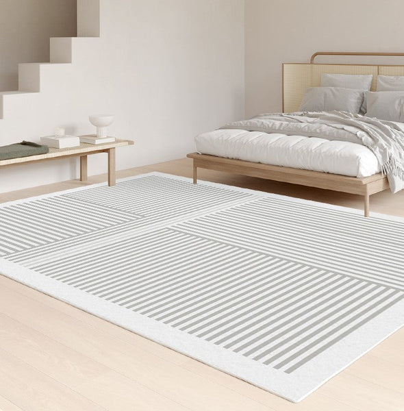 Gray Modern Rugs for Living Room, Geometric Contemporary Rugs for Dining Room, Bedroom Floor Rugs, Soft Modern Rug for Living Room-Paintingforhome