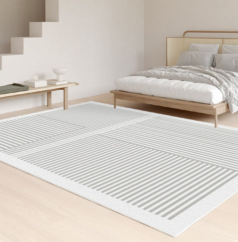 Gray Modern Rugs for Living Room, Geometric Contemporary Rugs for Dining Room, Bedroom Floor Rugs, Soft Modern Rug for Living Room-Paintingforhome