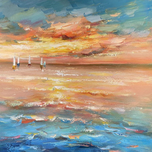 Contemporary Modern Artwork, Abstract Landscape Wall Art for Bedroom, Sail Boat at Sea, Large Modern Canvas Painting, Hand Painted Wall Art Painting-Paintingforhome