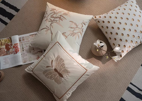 Modern Decorative Pillows for Bedroom, Decorative Pillow Arrangement Ideas for Couch, Embroidered Butterfly Pillow Covers, Large Decorative Throw Pillows for Living Room-Paintingforhome