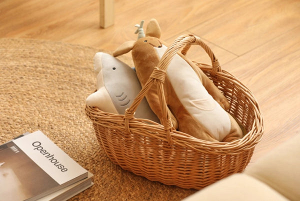 Large Kitchen Storage Baskets, Picnic Storage Basket with Handle, Hand-woven Wicker Storage Basket, Willow Weaving Baskets for Vegetable, Natural Fruit Basket-Paintingforhome