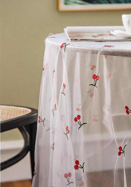 Extra Large Rectangular Tablecloth for Oval Table, Rectangular Table Covers for Coffee Table, Cherry Lace Tablecloths, Lace Embroidered Table Covers-Paintingforhome