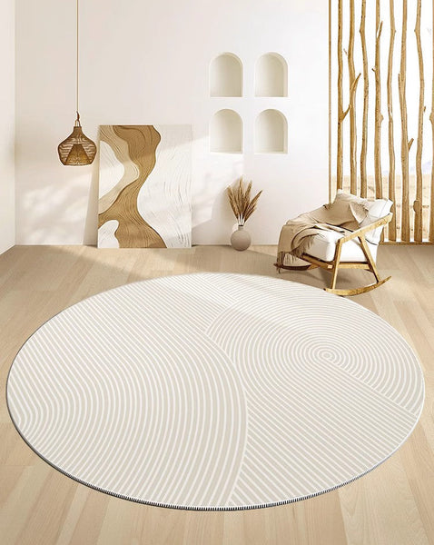 Abstract Contemporary Round Rugs for Dining Room, Soft Modern Rugs for Dining Room, Geometric Modern Rug Ideas for Living Room, Circular Modern Rugs for Bathroom-Paintingforhome