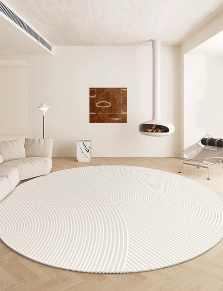 Abstract Contemporary Round Rugs for Dining Room, Soft Modern Rugs for Dining Room, Geometric Modern Rug Ideas for Living Room, Circular Modern Rugs for Bathroom-Paintingforhome