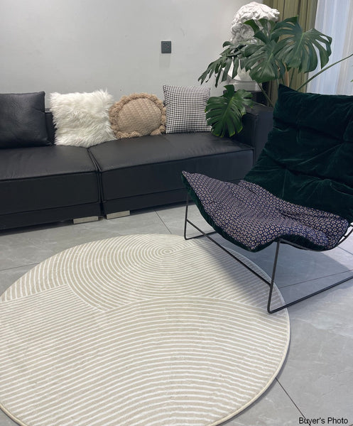 Abstract Contemporary Round Rugs for Dining Room, Soft Modern Rugs for Dining Room, Geometric Modern Rug Ideas for Living Room, Circular Modern Rugs for Bathroom-Paintingforhome