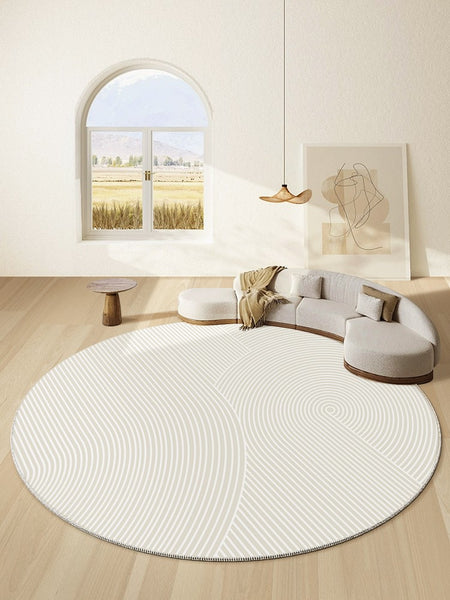 Soft Modern Rugs for Dining Room, Abstract Contemporary Round Rugs for Dining Room, Geometric Modern Rug Ideas for Living Room, Circular Modern Rugs for Bathroom-Paintingforhome