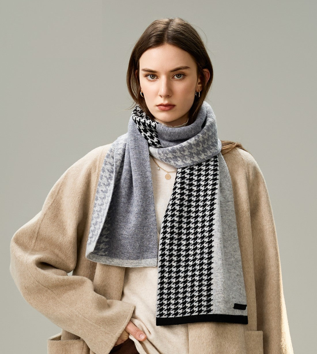 Casual Scarf for Women, Cold Weather Scarf, Fashion Designer Scarf, Modern Wool Scarf for Women, Black Grey Winter Scarf, Soft Cashmere Scarf for Women-Paintingforhome