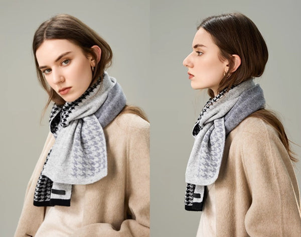 Casual Scarf for Women, Cold Weather Scarf, Fashion Designer Scarf, Modern Wool Scarf for Women, Black Grey Winter Scarf, Soft Cashmere Scarf for Women-Paintingforhome