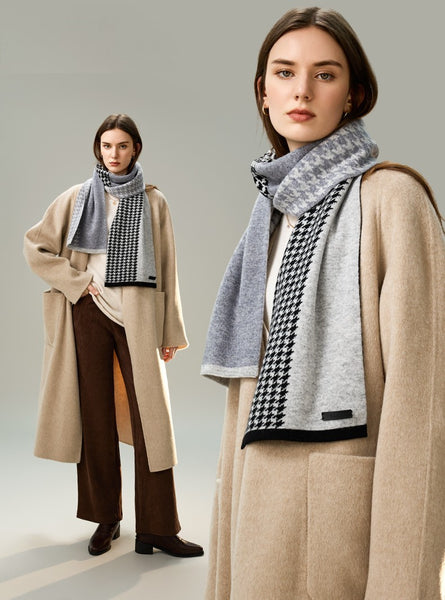 Casual Scarf for Women, Cold Weather Scarf, Fashion Designer Scarf, Modern Wool Scarf for Women, Black Grey Winter Scarf, Soft Cashmere Scarf for Women-Paintingforhome