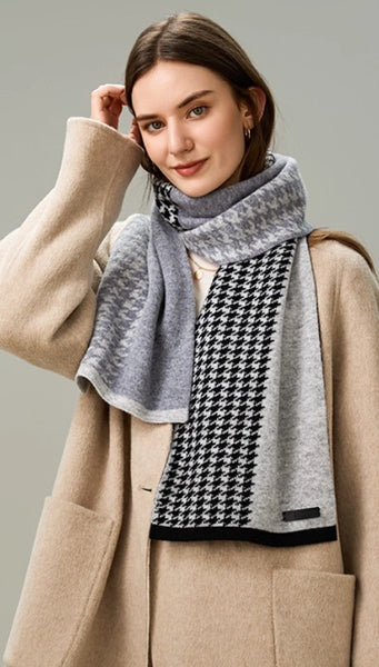 Casual Scarf for Women, Cold Weather Scarf, Fashion Designer Scarf, Modern Wool Scarf for Women, Black Grey Winter Scarf, Soft Cashmere Scarf for Women-Paintingforhome