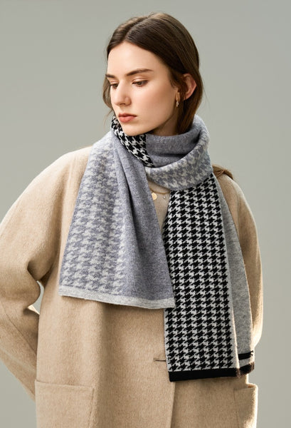 Casual Scarf for Women, Cold Weather Scarf, Fashion Designer Scarf, Modern Wool Scarf for Women, Black Grey Winter Scarf, Soft Cashmere Scarf for Women-Paintingforhome