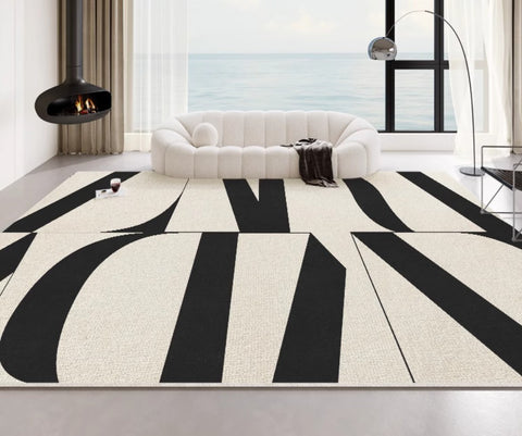 Ultra Modern Rugs for Living Room, Geometric Contemporary Rugs Next to Bed, Black Contemporary Modern Rugs, Modern Rugs for Dining Room-Paintingforhome