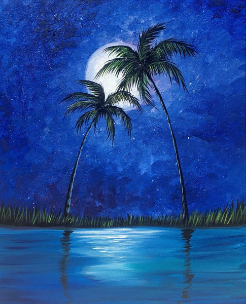 Small Moon Palm Tree Painting, Simple Landscape Artwork, Easy Hand Paitned Canvas Art on Canvas, Easy Painting Ideas on Canvas, Simple Acrylic Paintings-Paintingforhome