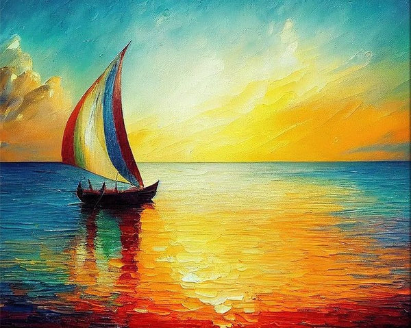 Simple Landscape Artwork, Easy Painting Ideas on Canvas, Small Sail Boat Sunset Painting, Simple Acrylic Painting Ideas, Easy Hand Paitned Canvas Art on Canvas-Paintingforhome