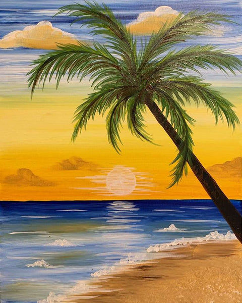 Simple Acrylic Paintings, Small Canvas Artwork, Simple Landscape Art on Canvas, Simple Small Seashore Beach Palm Tree Paintings, Easy Painting Ideas for Home Decor-Paintingforhome