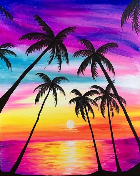 Simple Landscape Artwork, Small Canvas Art on Canvas, Small Seashore Beach Palm Tree Painting, Easy Painting Ideas on Canvas, Simple Acrylic Paintings-Paintingforhome