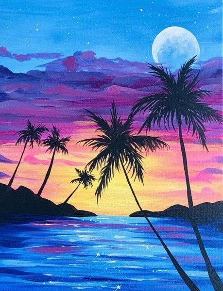 Small Canvas Art on Canvas, Small Seashore Beach Palm Tree Painting, Simple Acrylic Paintings, Simple Landscape Artwork, Easy Painting Ideas on Canvas-Paintingforhome