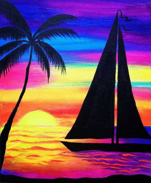 Small Sail Boat Sunset Painting, Simple Landscape Artwork, Easy Hand Paitned Canvas Art on Canvas, Easy Painting Ideas on Canvas, Simple Acrylic Painting Ideas-Paintingforhome
