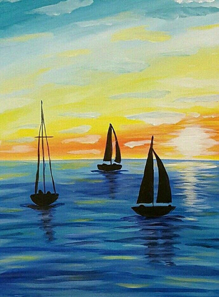 Small Canvas Artwork, Simple Landscape Art on Canvas, Simple Acrylic Paintings, Simple Small Seashore Sail Boat Paintings, Easy Painting Ideas for Home Decor-Paintingforhome