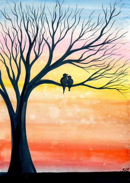 Small Love Birds Painting, Easy Hand Paitned Canvas Art on Canvas, Simple Acrylic Paintings, Easy Painting Ideas on Canvas, Simple Landscape Artwork-Paintingforhome