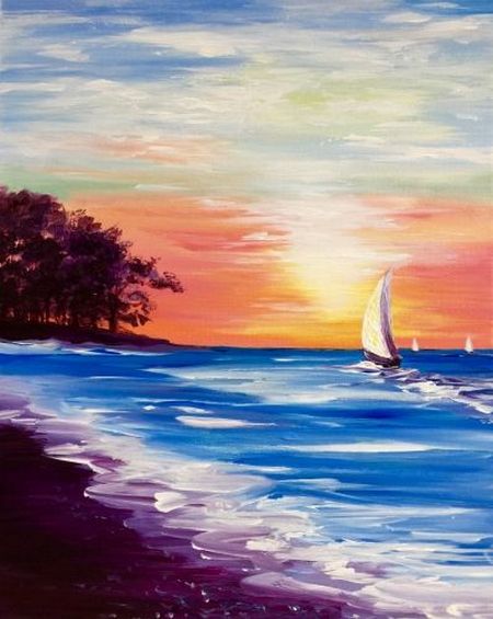 Small Sail Boat Painting, Simple Acrylic Paintings, Easy Painting Ideas on Canvas, Simple Landscape Artwork, Easy Hand Paitned Canvas Art on Canvas