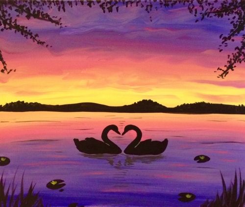 Small Swan Lake Painting, Simple Landscape Artwork, Easy Painting Ideas on Canvas, Simple Acrylic Paintings, Small Acrylic Painting on Canvas