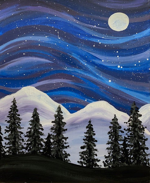 Small Canvas Artwork, Simple Small Winter Forest Night Moon Painting, Easy Painting Ideas on Canvas, Simple Acrylic Paintings, Simple Landscape Art on Canvas