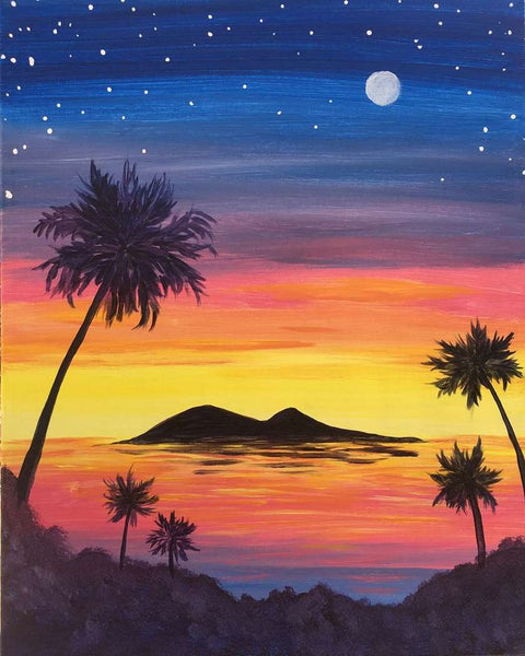 Small Island Palm Tree Night Sky Painting, Simple Acrylic Paintings, Small Acrylic Painting on Canvas, Simple Landscape Artwork, Easy Painting Ideas on Canvas