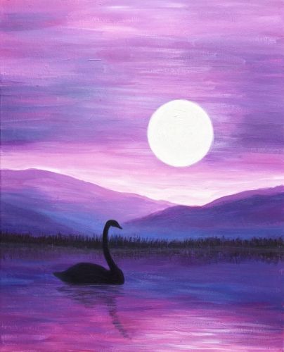 Simple Landscape Artwork, Small Swan Lake Painting, Easy Painting Ideas on Canvas, Simple Acrylic Paintings, Small Acrylic Painting on Canvas