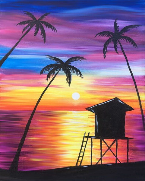 Simple Acrylic Paintings, Small Acrylic Painting on Canvas, Small Seashore Sunset Palm Tree Painting, Simple Landscape Artwork, Easy Painting Ideas on Canvas