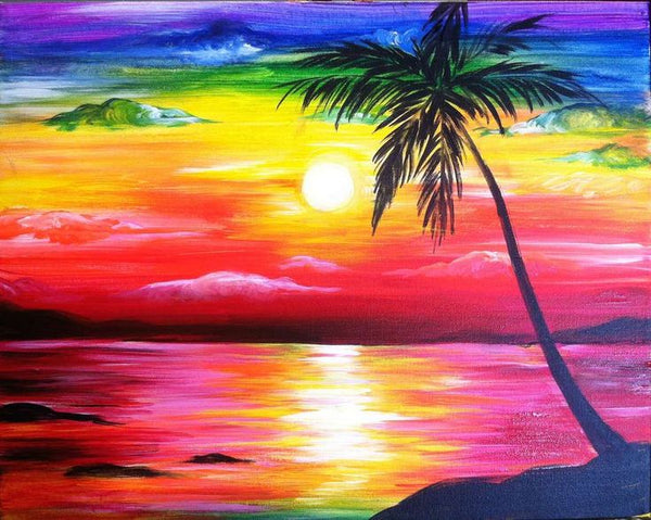 Small Seashore Beach Palm Tree Painting, Simple Landscape Artwork, Easy Painting Ideas on Canvas, Simple Acrylic Paintings, Small Canvas Art on Canvas-Paintingforhome