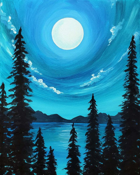 Simple Small Winter Forest Moon Painting, Easy Painting Ideas on Canvas, Simple Landscape Art on Canvas, Small Canvas Artwork, Simple Acrylic Paintings