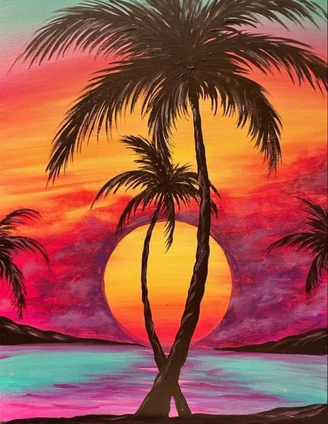 Small Palm Tree Landscape Painting, Simple Landscape Art on Canvas, Easy Painting Ideas on Canvas, Simple Acrylic Paintings, Small Canvas Artwork-Paintingforhome