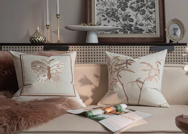 Modern Decorative Pillows for Bedroom, Decorative Pillow Arrangement Ideas for Couch, Embroidered Butterfly Pillow Covers, Large Decorative Throw Pillows for Living Room-Paintingforhome