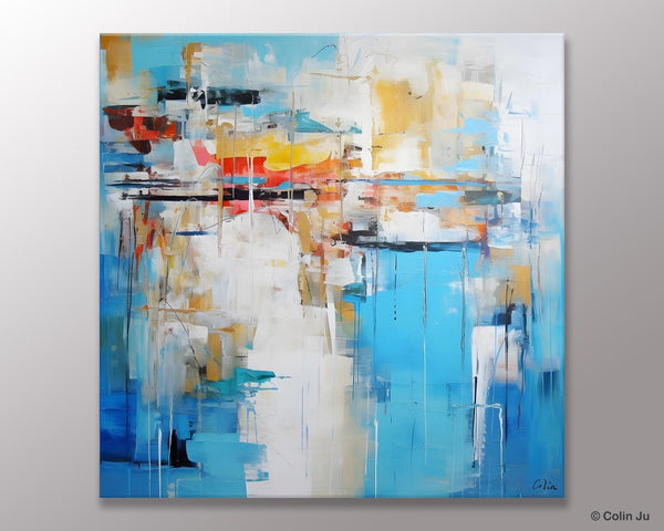 Blue Abstract Painting for Bedroom, Original Modern Wall Paintings, Contemporary Canvas Art, Modern Acrylic Artwork, Buy Paintings Online-Paintingforhome
