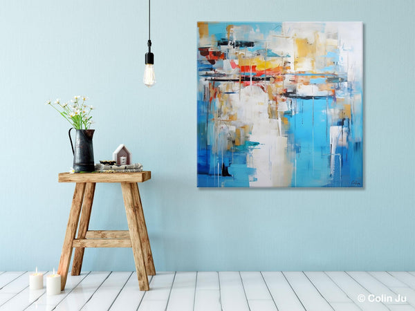 Blue Abstract Painting for Bedroom, Original Modern Wall Paintings, Contemporary Canvas Art, Modern Acrylic Artwork, Buy Paintings Online-Paintingforhome